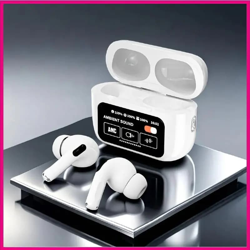 A9 Pro ANC Touch Screen Display Earbuds – White Color – DropShop 2.5 white color