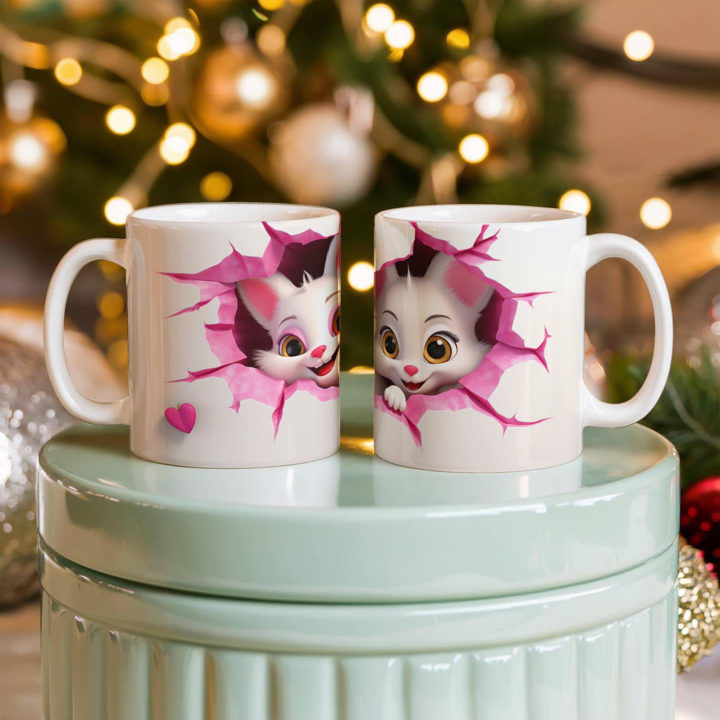 Peek-a-Boo Love: Cute Couple Cat Mug