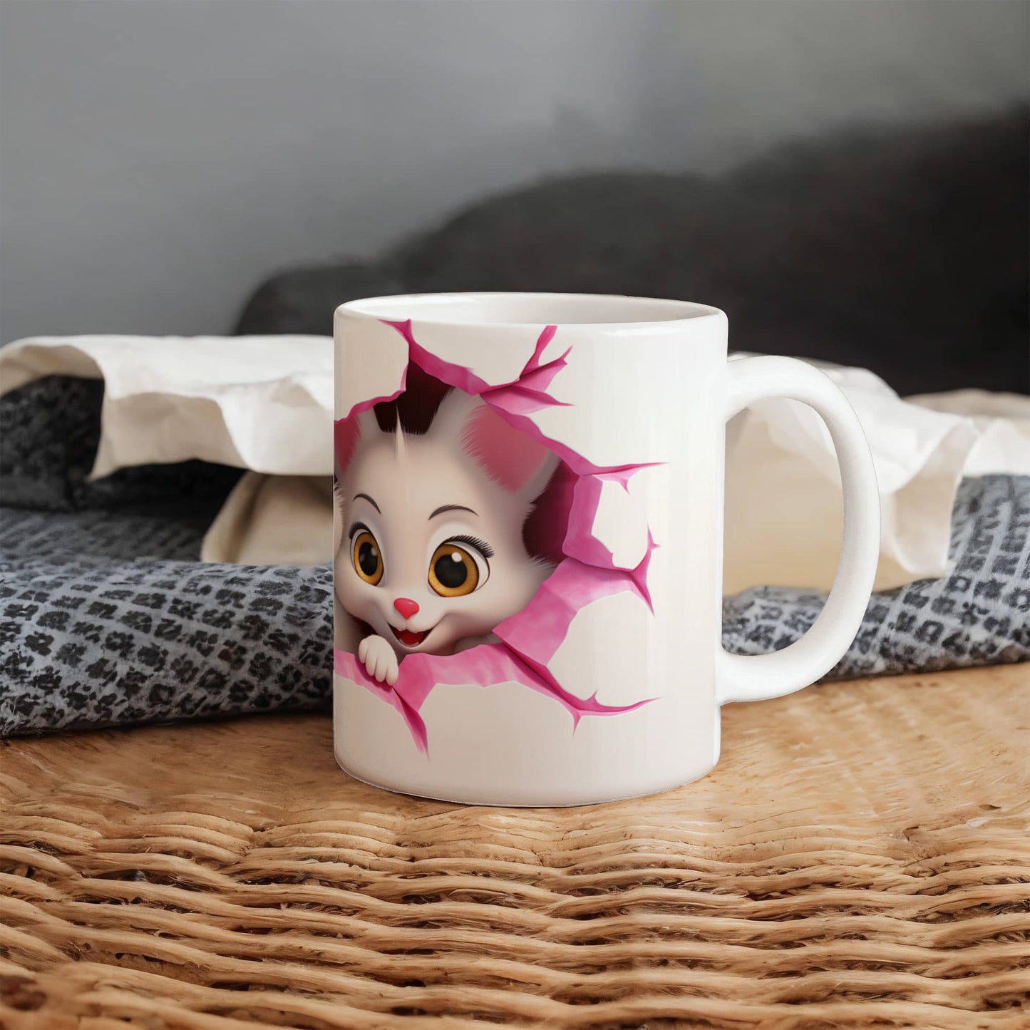 Peek-a-Boo Love: Cute Couple Cat Mug