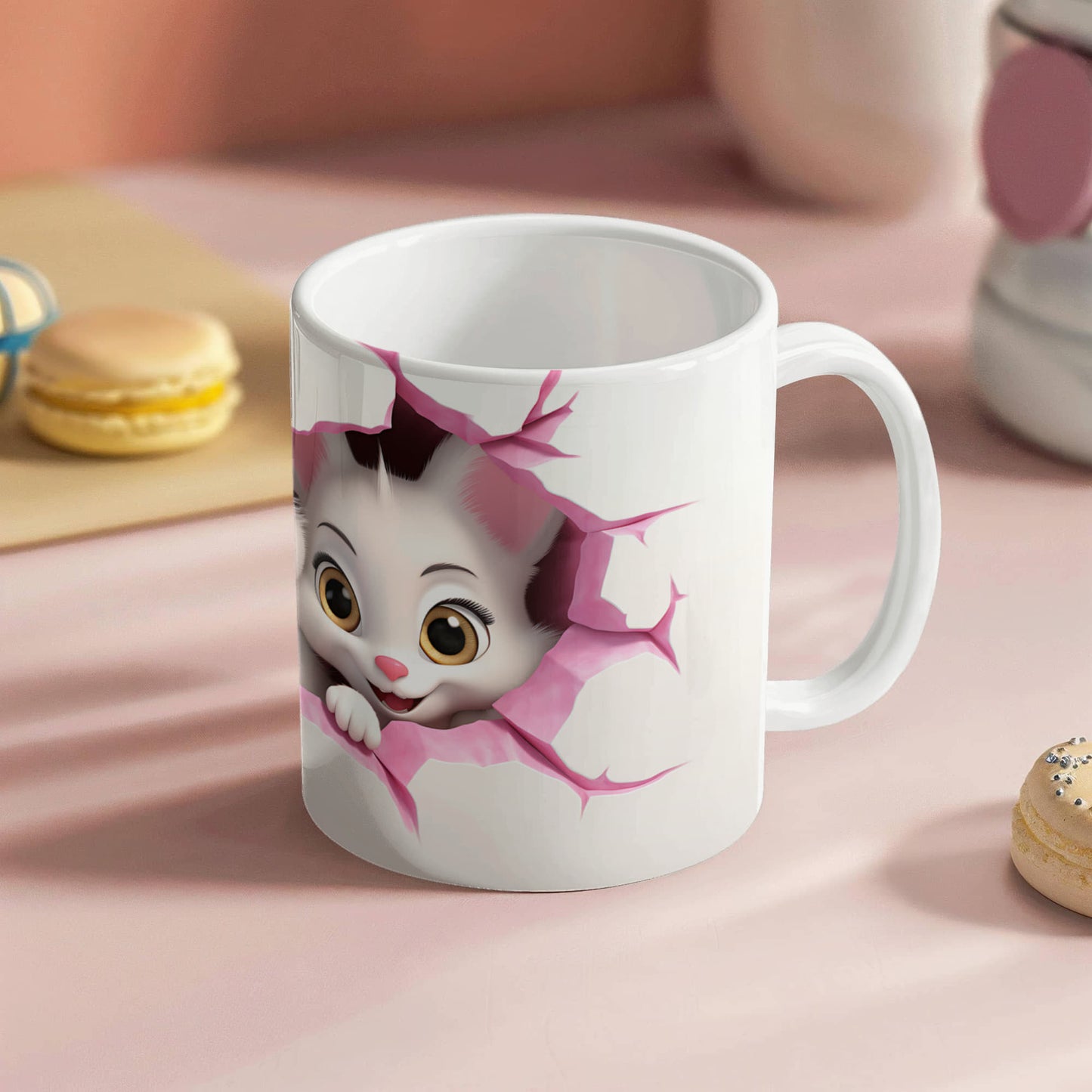 Peek-a-Boo Love: Cute Couple Cat Mug