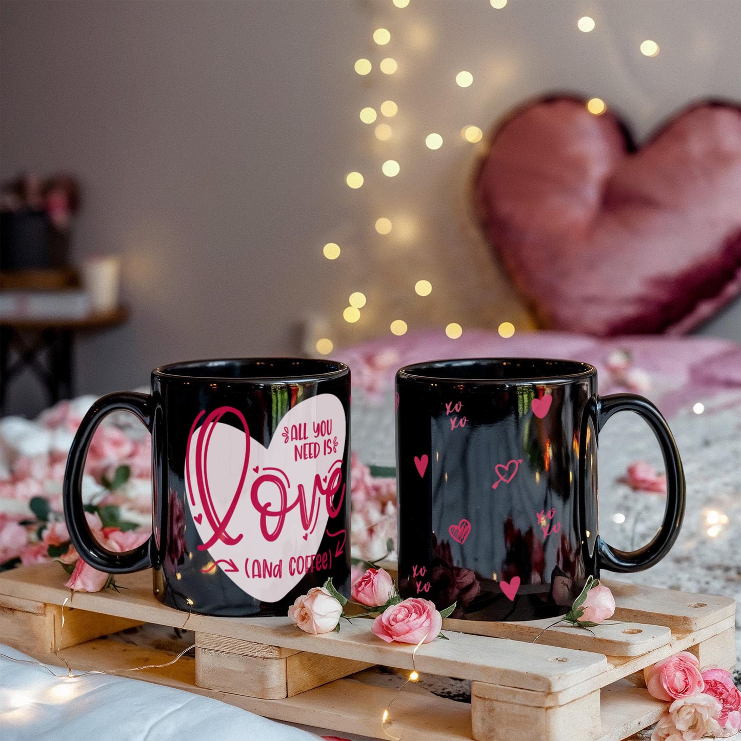 All You Need is Love (and Coffee) - Black Edition Mug